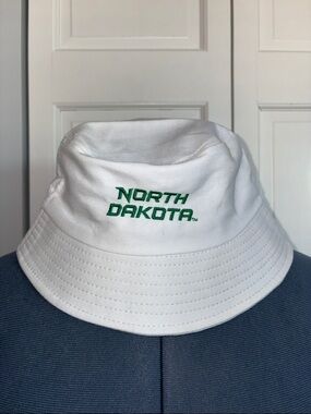 North Dakota Embroidered White Bucket Hat